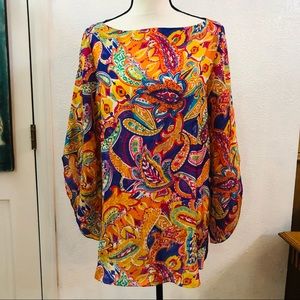 Lauren Ralph Lauren vibrant colors silk tunic blouse